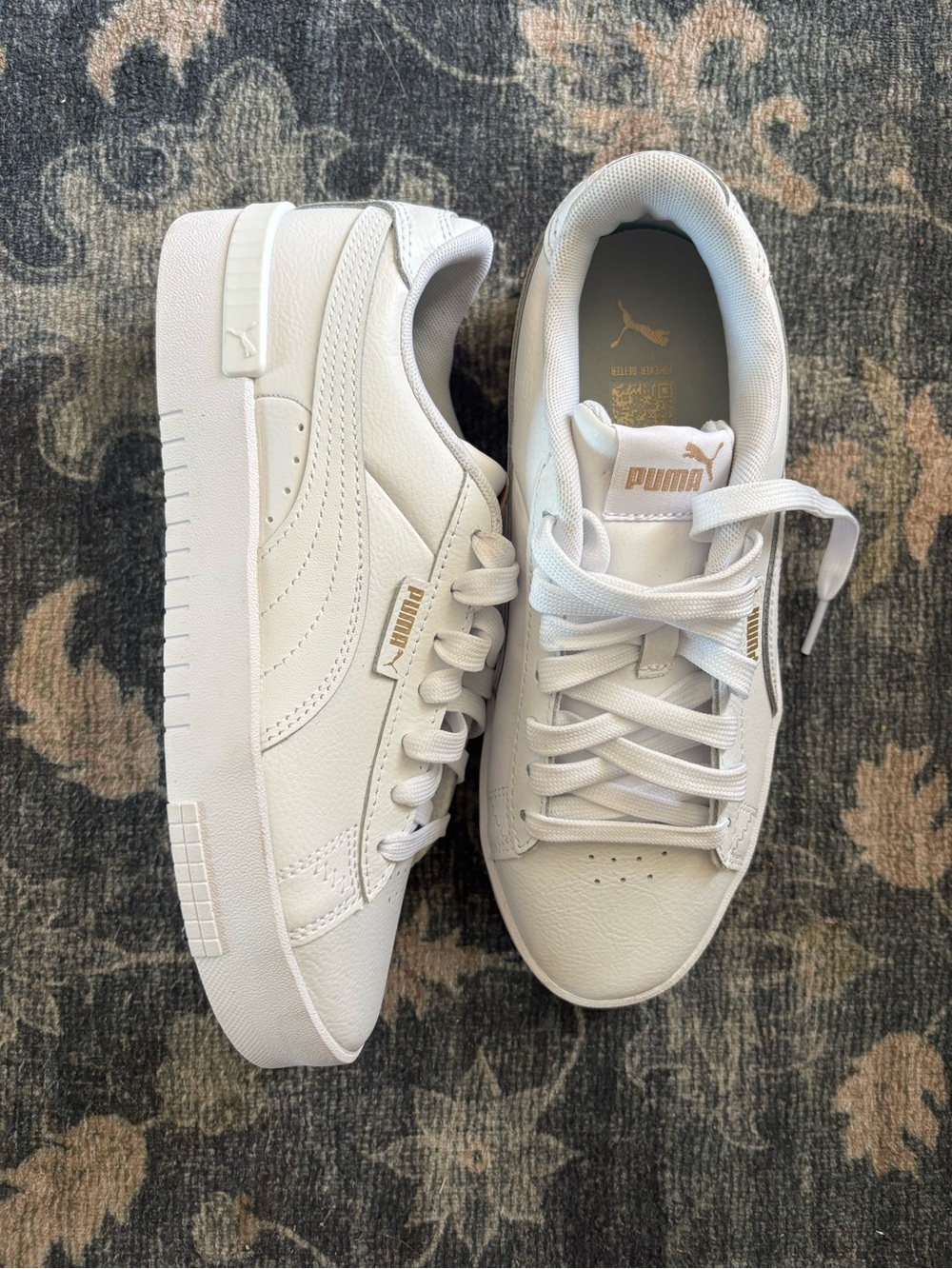 Puma White Low-Top Sneakers with Gold Logo